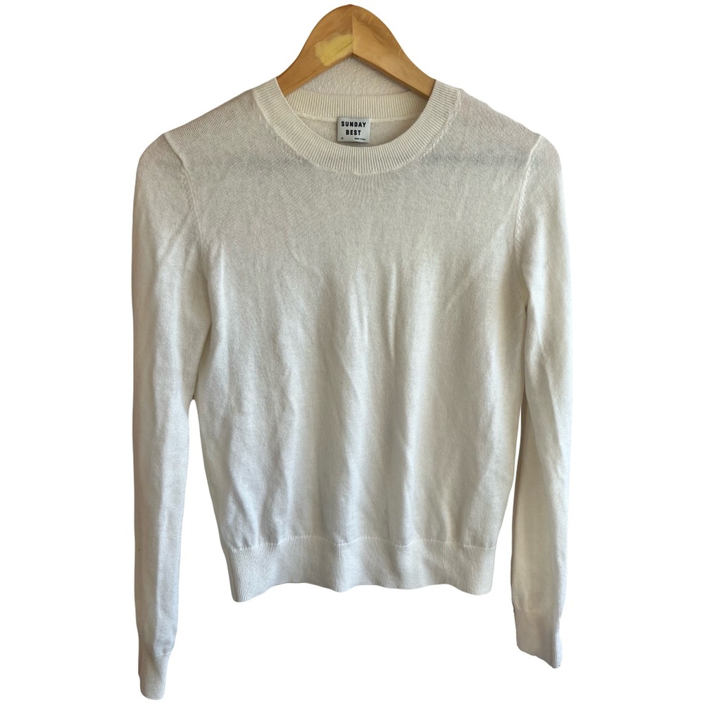 Artizia Sunday Best Crewneck Cream Merino Wool Blend Knit Sweater XS Classic
